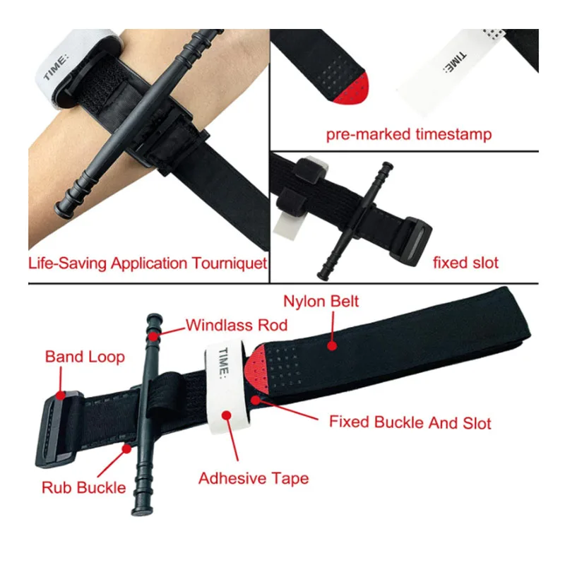 Medical Supplies Hook & Loop Tourniquet with Plastic or Metal Rod for Various Medical Needs