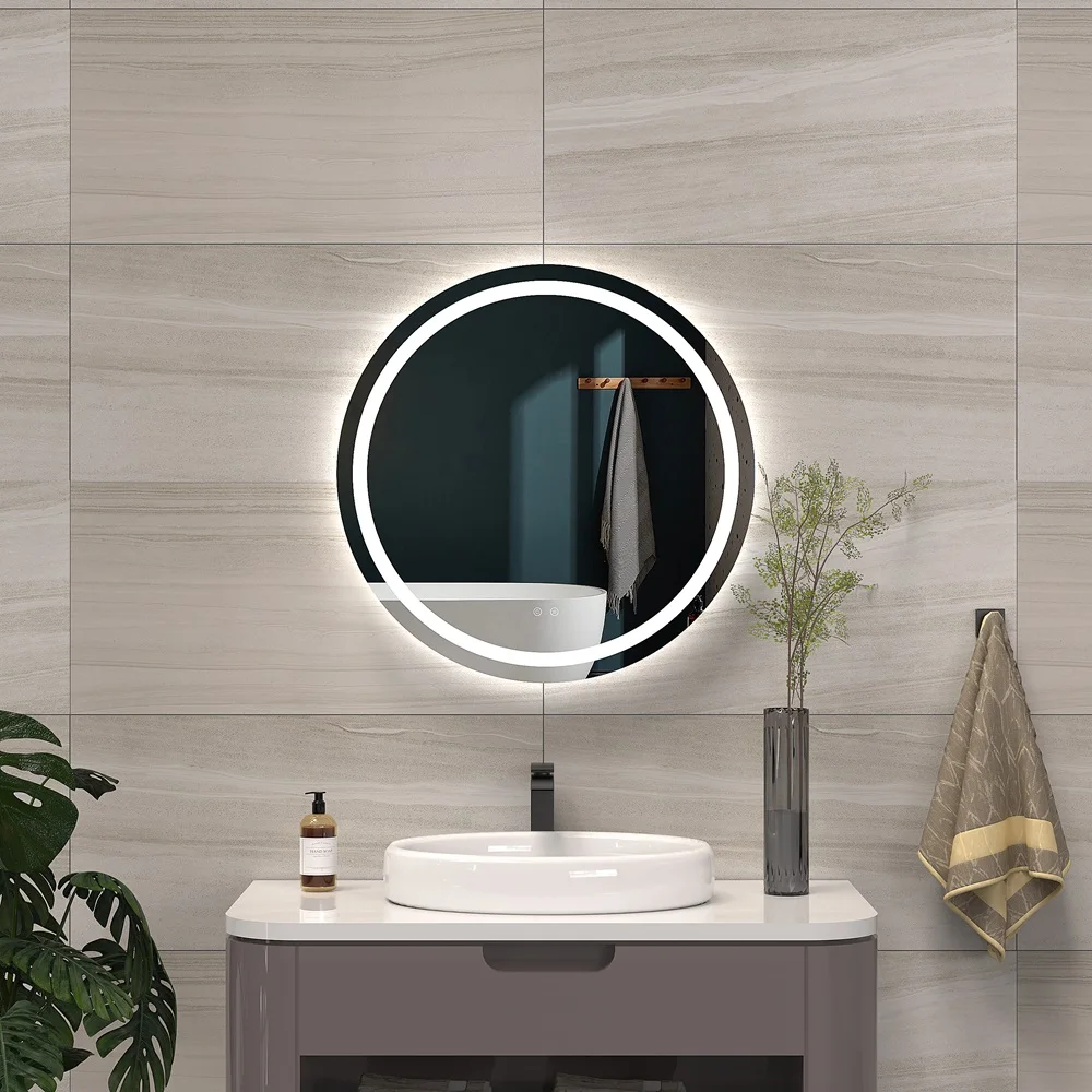 Factory Heater Temperature Display Blue_tooth Defogger Round Smart Touch Screen TV Backlit LED Bathroom Mirror