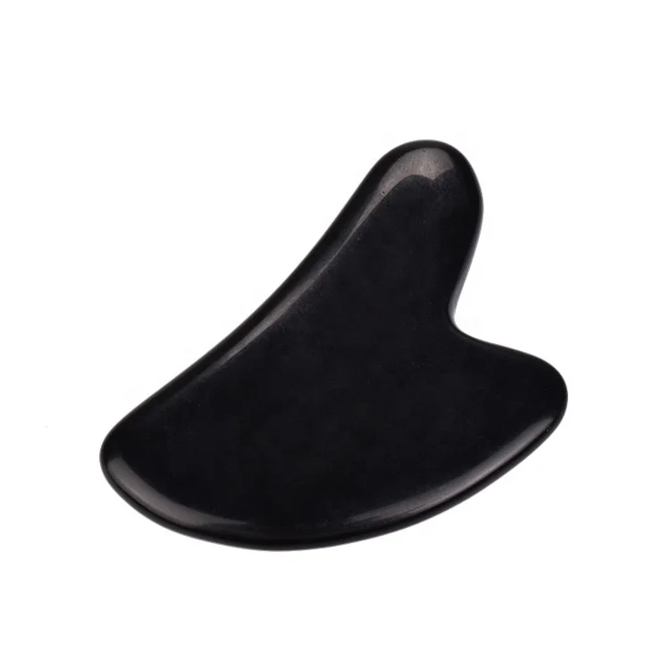 Mushang Wholesale Guasha Face Scraping Massage Tool Natural Stone Facial Massager Black Obsidian Gua Sha Stone