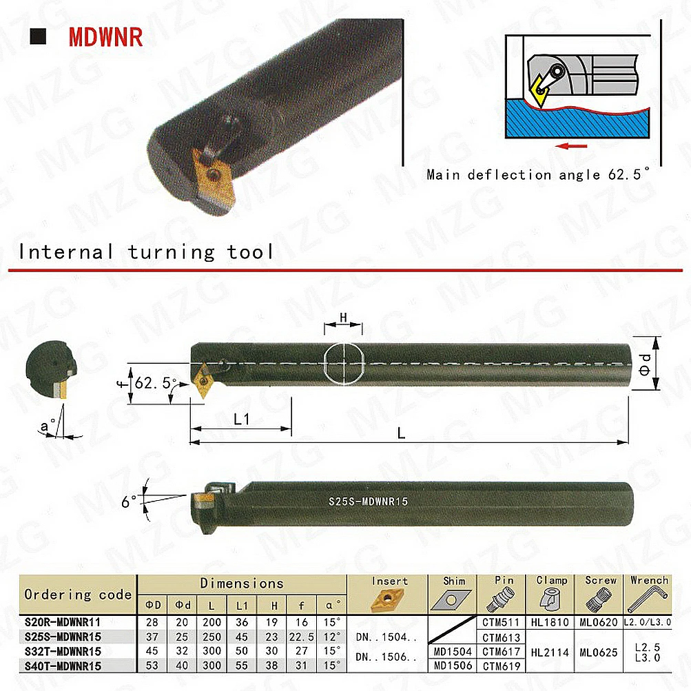 Maifix MDWNR Internal Turning Tool Holder Lathe Cutter Tools 62.5 Degree Boring Bar Lathe Tool Set
