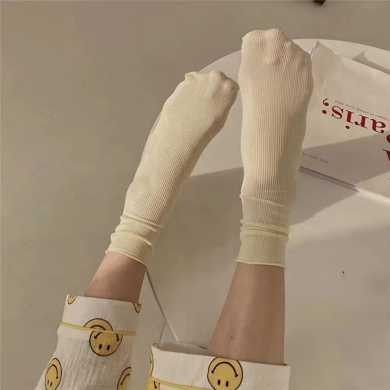 Thin Japanese Girls Candy Colour Mid-calf Socks for women