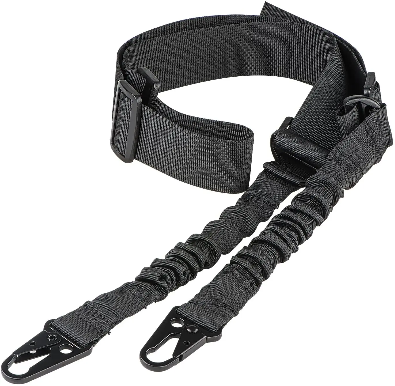 Two Points Gun Sling With Length Adjuster Traditional Sling With Metal Hook For Outdoors Black