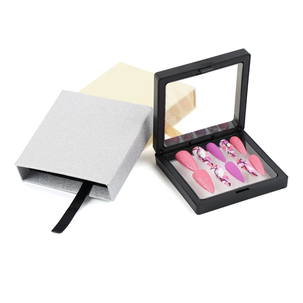 Custom Packaging Box Press On Nails Box Gift Clear Window Pull Out Press On Nail Tips Storage Box