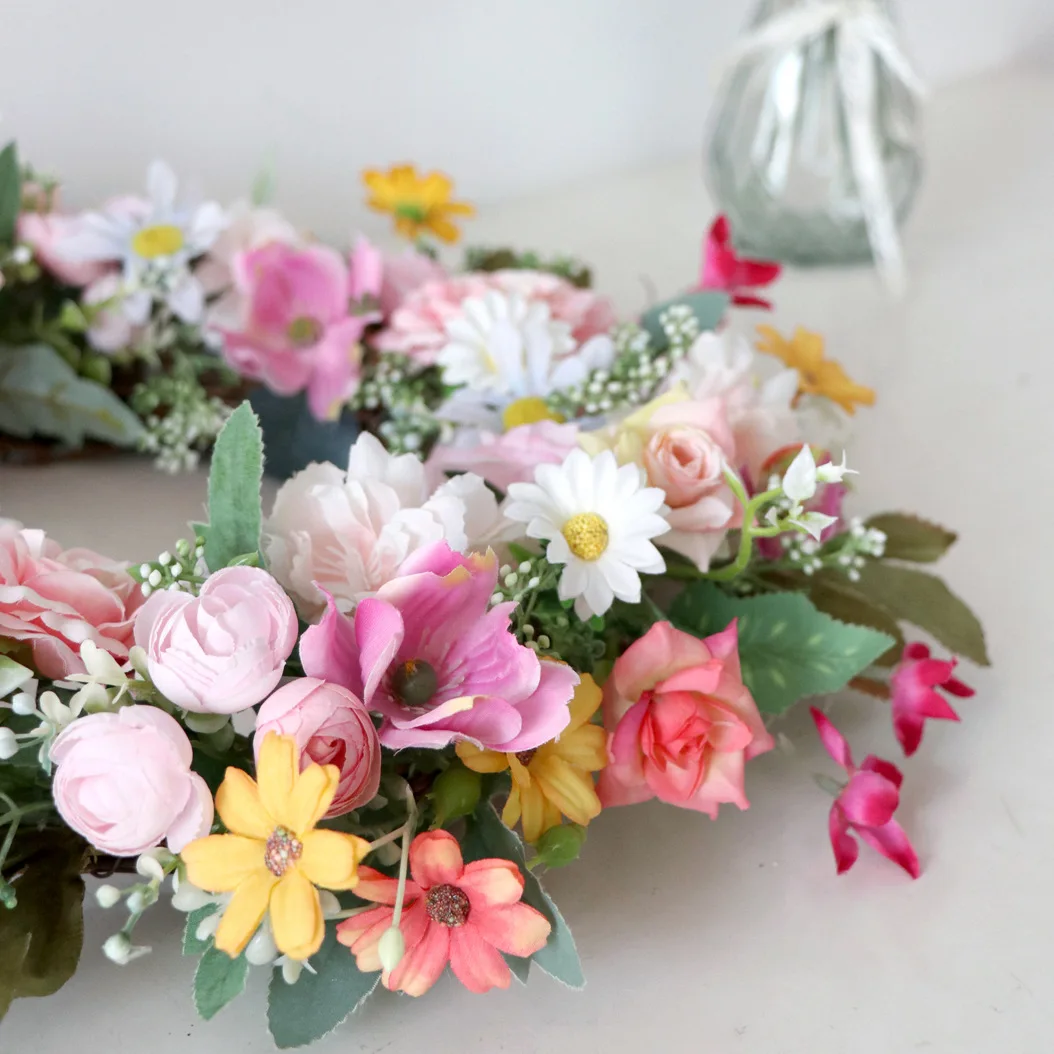 48CM Artificial Rose Flower Wreath for Wedding Door Decorations Silk Rose Peony Flowers Wreath Artificial