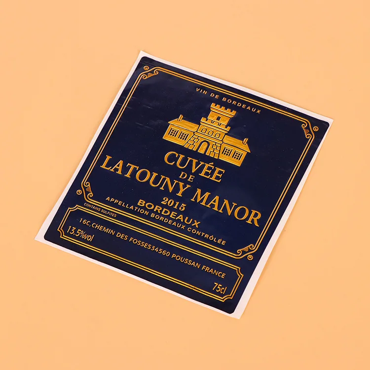 Custom private thermal wine bottle label shiny waterproof label sticker