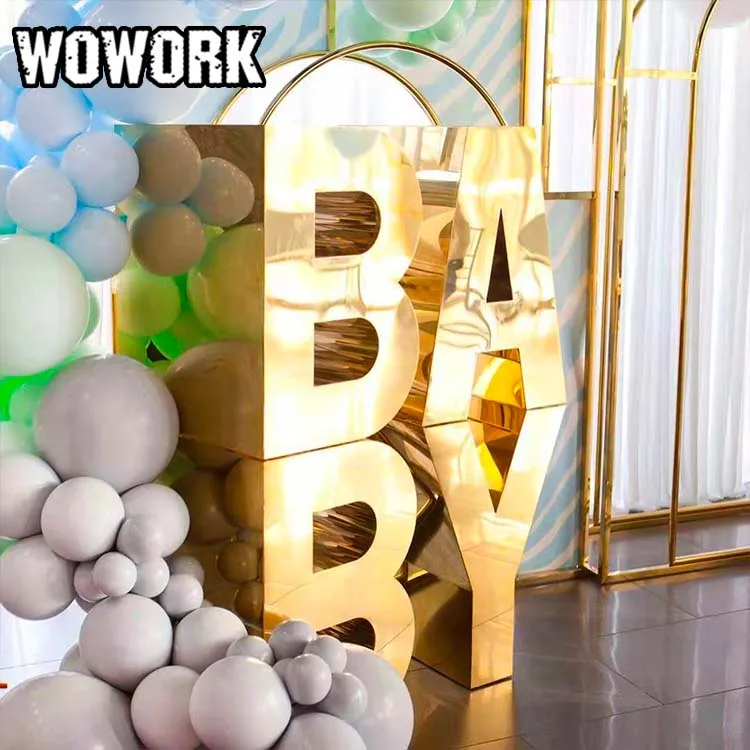 2024 WOWORK 2ft big 3D solid silver gold mirror SST numbers letters for wedding birthday event decoration