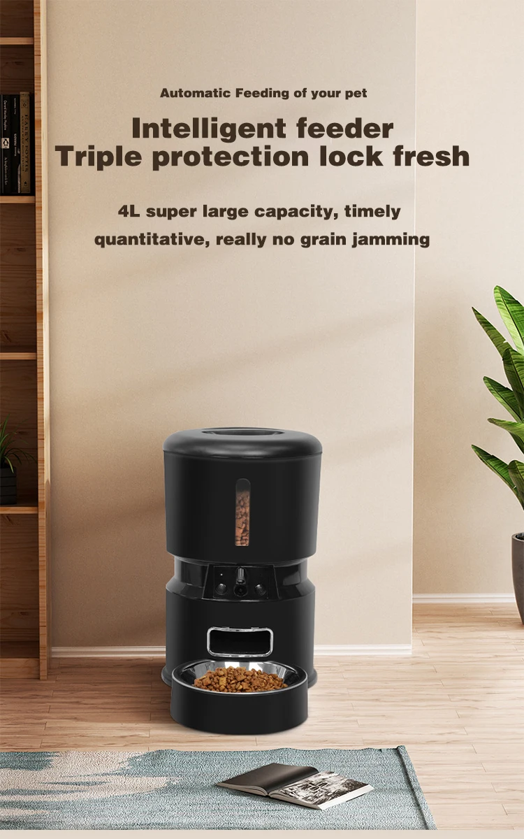 Luxury Popular Automatic Cat Feeder Self Dispensing Auto Reminder Timed Moisture Protection Food Dispenser With Voice Recording