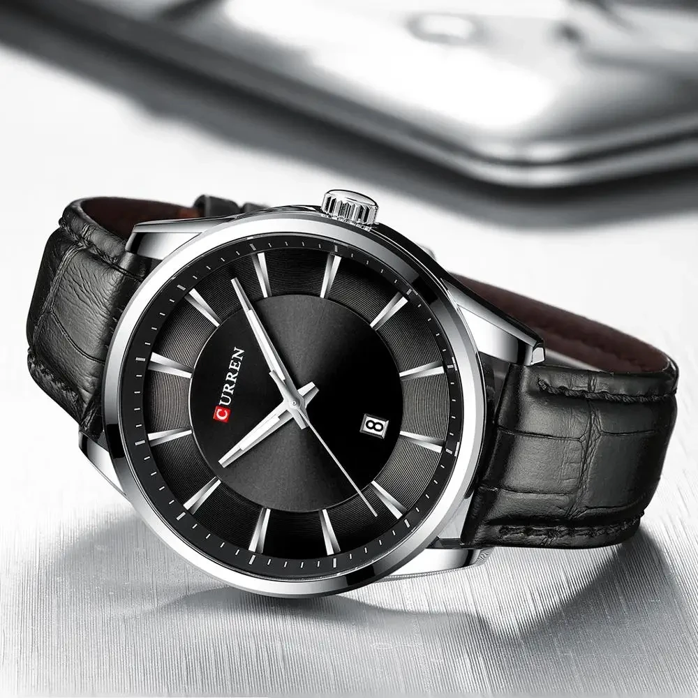 CURREN PU Leather Top Luxury Brand Quartz Watches Waterproof Male Clock Genuine Leather Simple Design Wristwatch