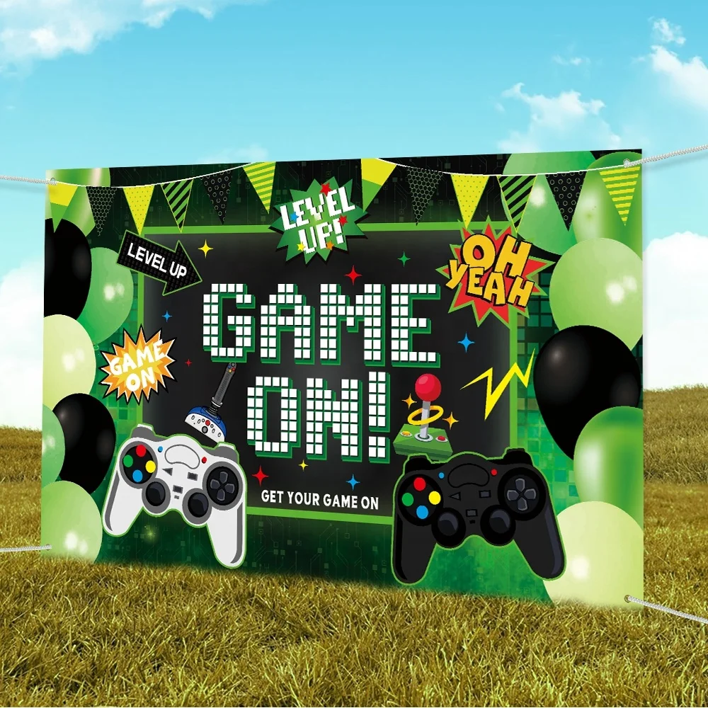 Video Game Party Decoration Game on Backdrop Banner Birthday Party Background Photo Props for Game Theme Birthday Party Supplies