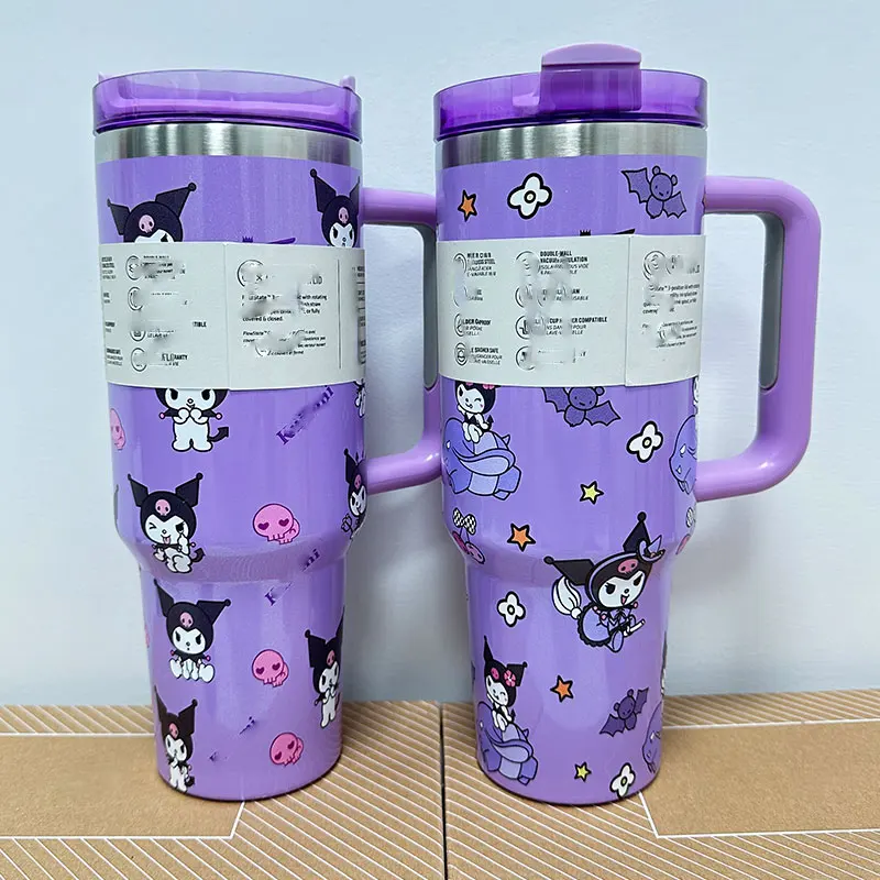 2025 luxury Cartoon KT kunomi insulated coffee cup with handle 40OZ tumbler stainless travel mug