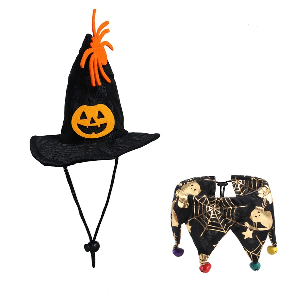 Wholesale hot sale Hallowmas cat toy hat neckerchief skeleton design black printed cloak dress up toys for cats