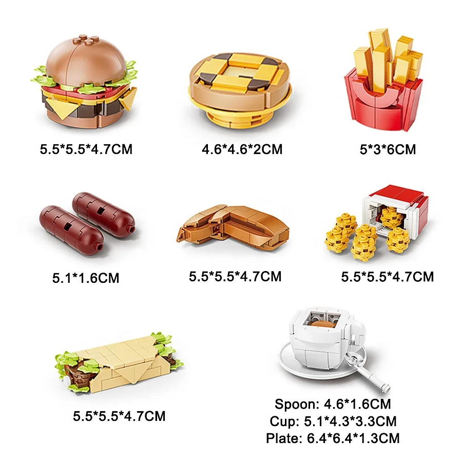 Coffee Sandwich French Fries Bread Hamburger Sets City Street View Cartoon Model Building Blocks Set Gift Toys for Kids