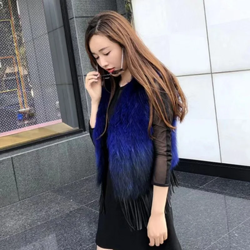 Custom Winter Waistcoat Women Girls Vests Raccoon Fur Rabbit Fur Overcoat XS Slim Trench Sleeveless Long Short Length Options