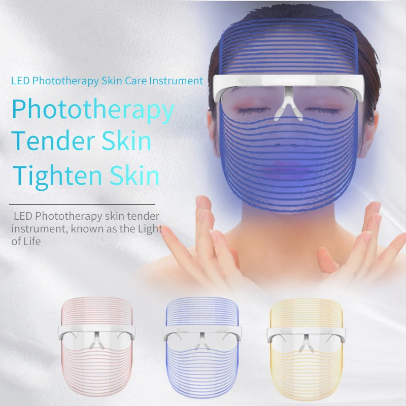 
LED Light Beauty Face Mask Instrument 3 Colors Facial SPA Photon Therapy Treatment for Anti Wrinkle Acne Skin Rejuvenation 