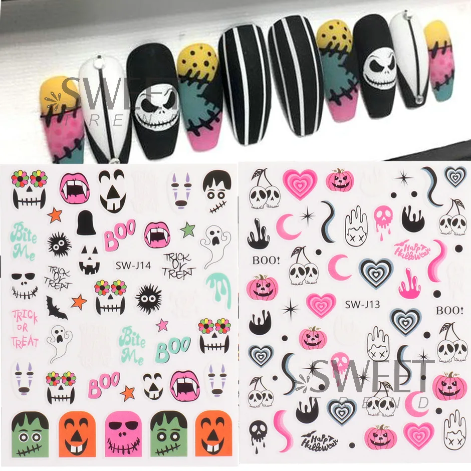 Hot sales halloween nail stickers blood evil eyes cartoon bad bunny nail stickers