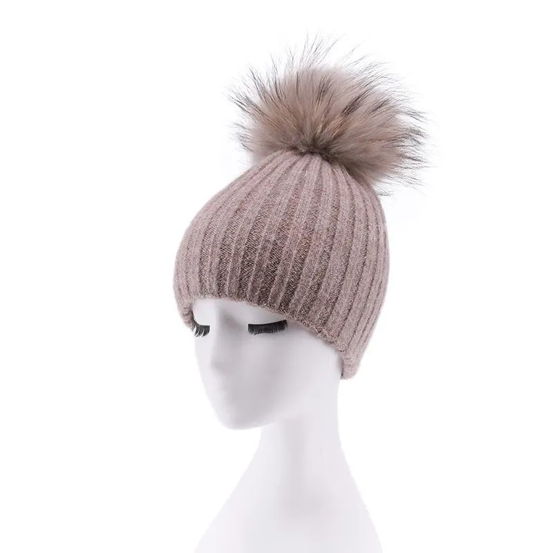 Hot Sale Plain faux fur Pom Pom Ball Hat Beanie Custom Hat Winter Hats Keep Warm faux Fur Knitted Beanie For Women