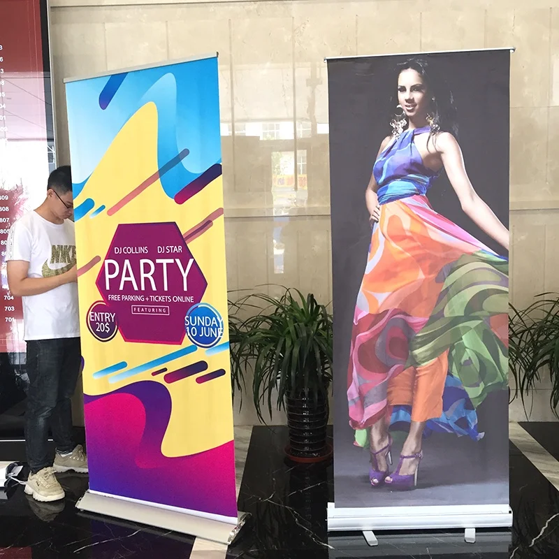 
China custom print premium standard size double side fabric pull-up banner / pull up retractable roller banner stand display 