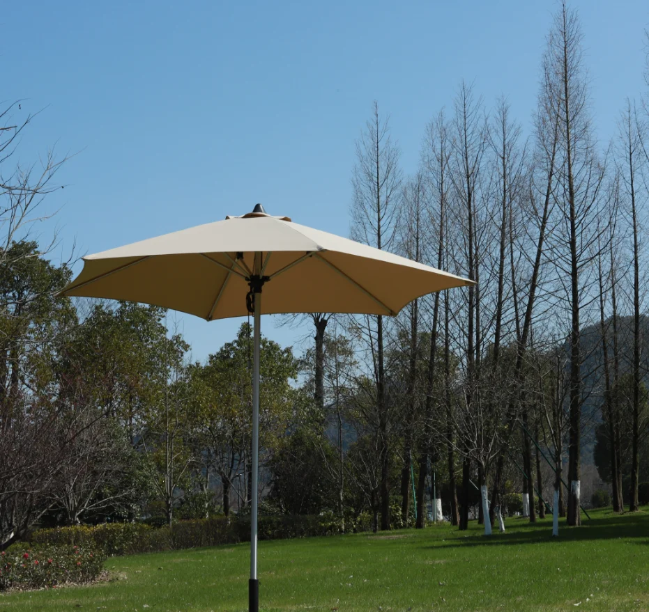 2024 Wholesale courtyard outdoor  aluminum sunshade garden umbrella with rope pulley lift Adjustable