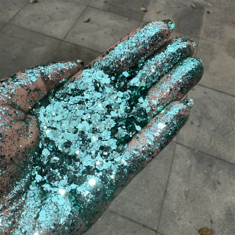 Wholesale polyester metallic mint chunky mixes glitter for nail body art DIY tumbler