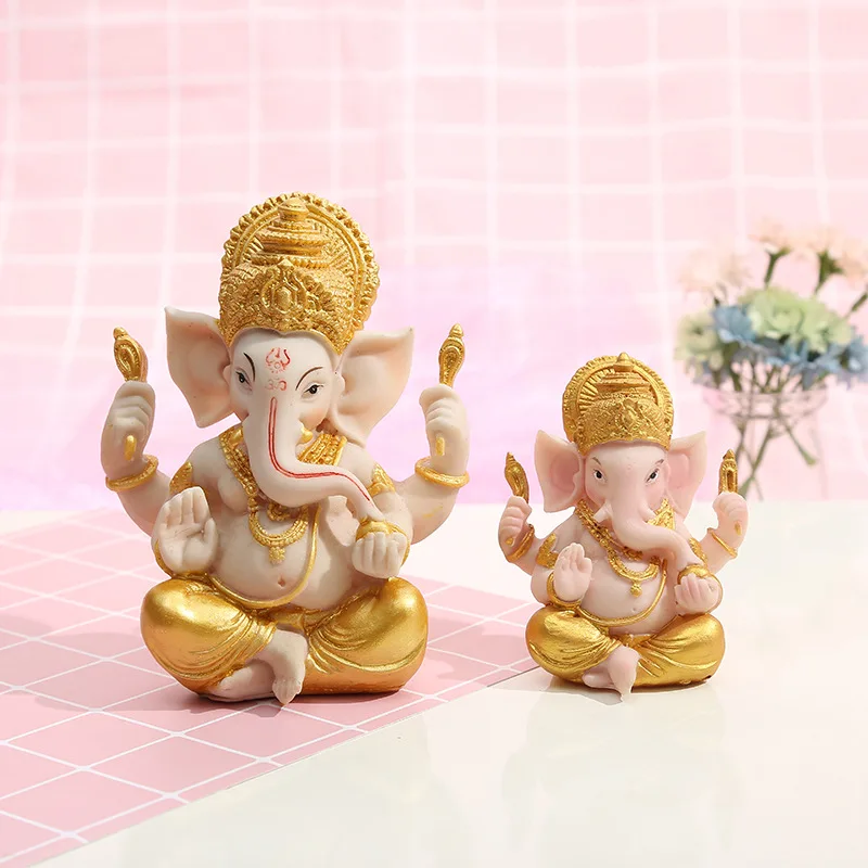 Статуя Ganesha из черно-золотистой смолы ручной работы идол Властелина Ганеша слон голова