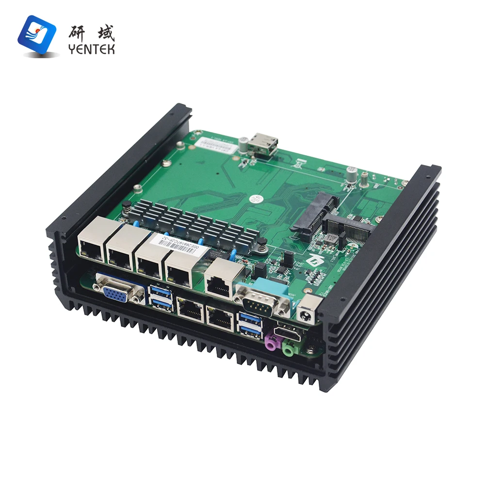 Factory industrial pc fanless intel CPU HD VGA 6 RJ45 6 USB DC 12V RS232 485 DB9 COM embedded industrial computer linux