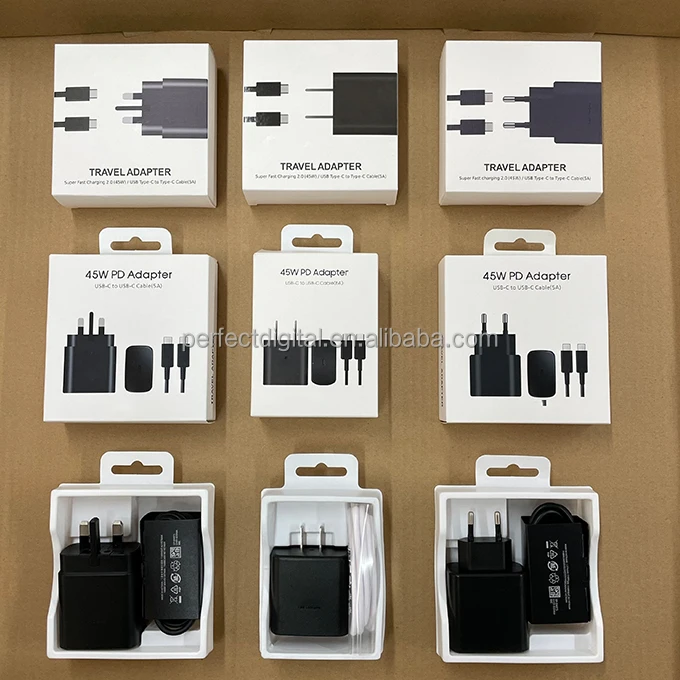 Original Fast Charging PD 45W travel adapter Super Fast Type C Chargers for Samsung S21 Plus S22 TA800 TA845 USB-C Power Adaptor