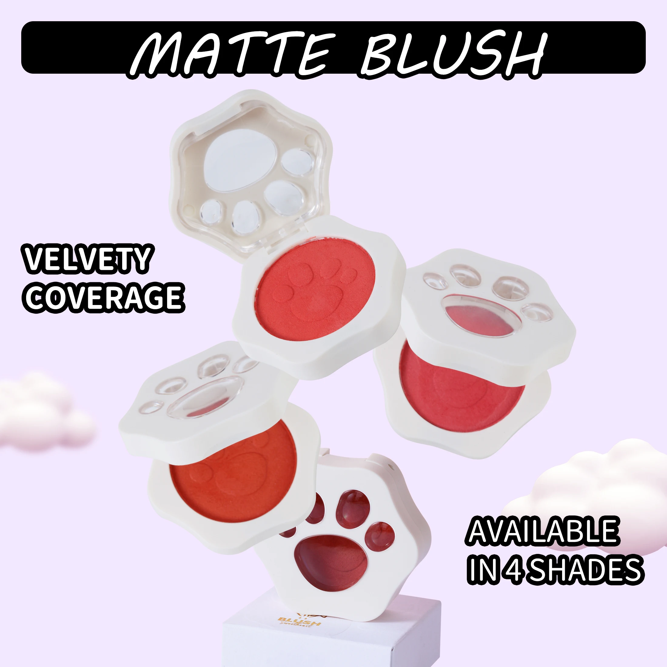 Make Up Blush Cheek Change 4 Color Private Label Custom Multi Color Natural-Looking Long-Lasting Cat Paw Blush Palette