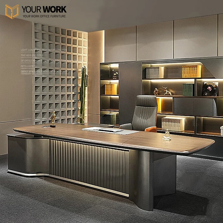 Fashion Office  boss Table Luxury Office Desk Modern Design L-Shape Modern Style with MDF Material Offices Tables and Chairs Set