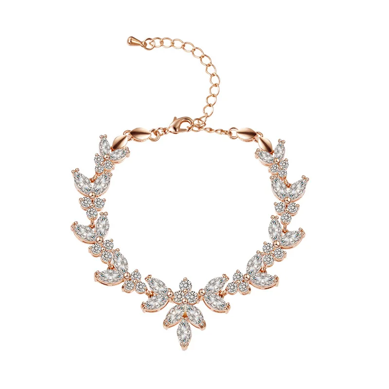 New Arrival Cubic Zirconia Crystal Bridal Bracelets for Women Wedding Jewelry in Rhodium Silver / Rose Gold / Yellow Gold Plated