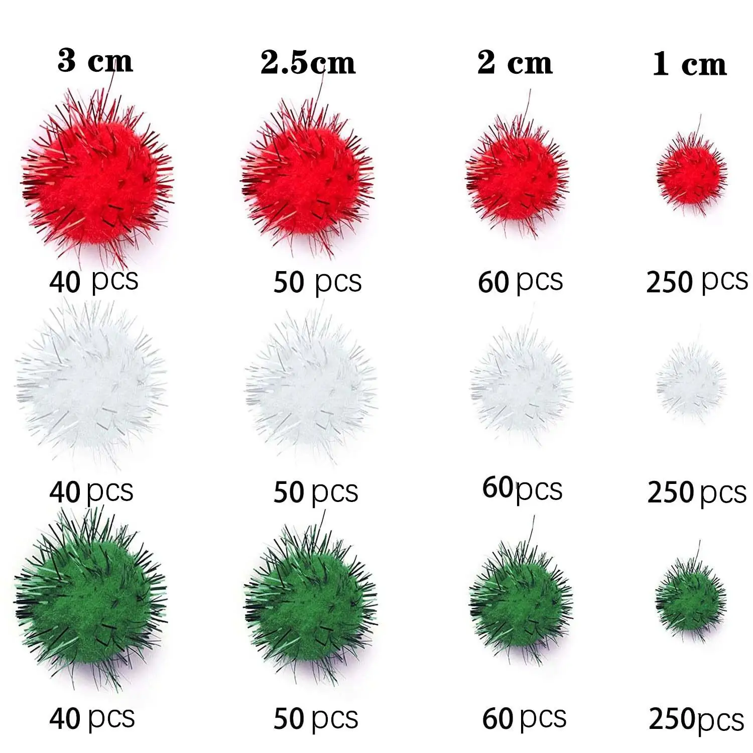 2022 Christmas PomPoms Glitter Fluffy Pompoms Balls for DIY Craft School Craft Project Decorations Red Green White