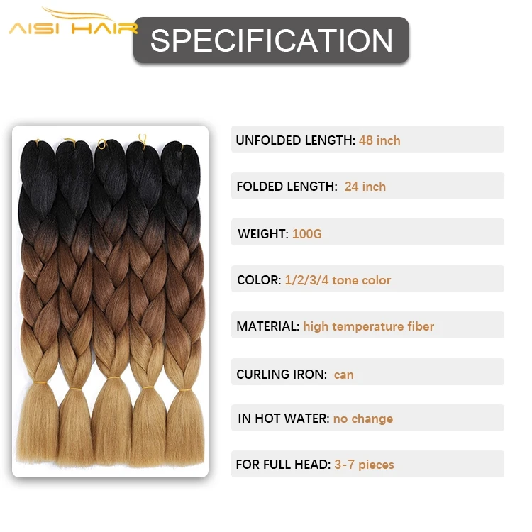  Aisi Hair джамбо волосы плетеные крючком предварительно растянутые термостойкие 48 дюймов для Afircan синтетические