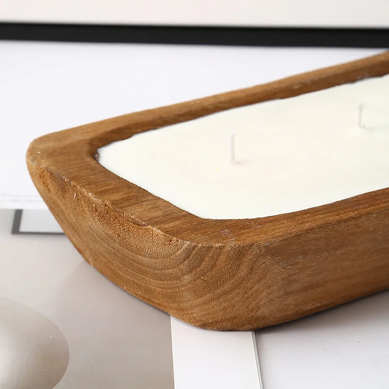 Custom Natural wooden candle bowls 3 wick scented candles custom logo and packaging