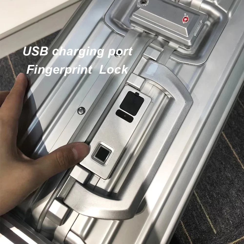 New Style 20 Inch TSA Fingerprint lock Suitcase Sets 100% Aluminum Alloy Luggage Carry-on Travel Luggage with USB charging port