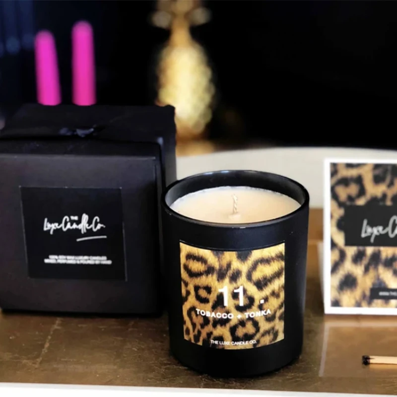 100% natural scented black wax soy matte glass candle jar with logo