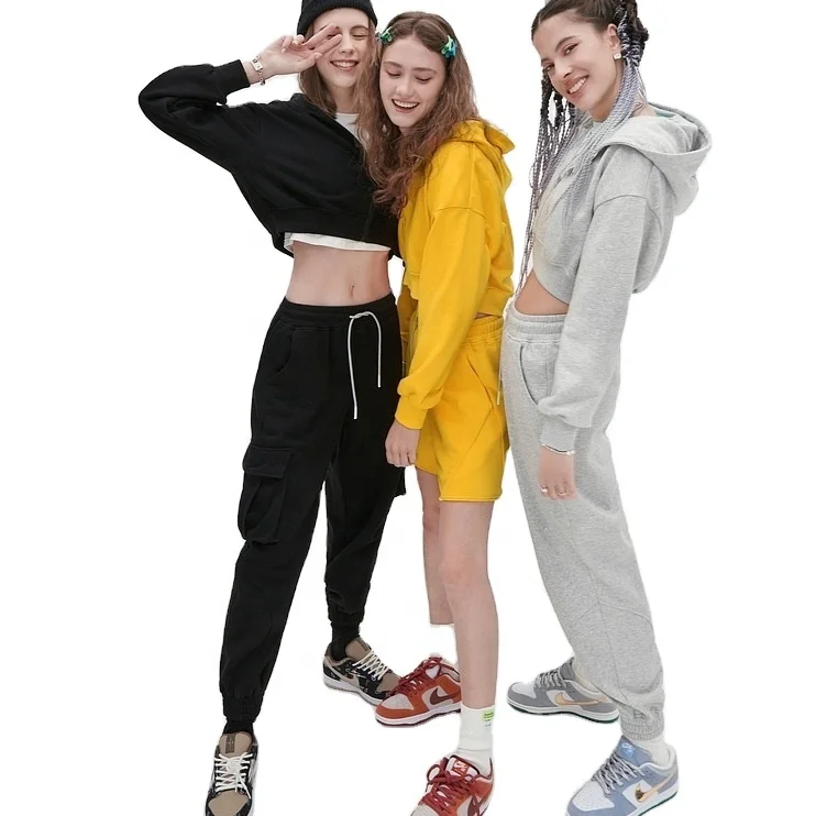 Ladies zipper-up jackets long sleeve crop top cotton sweatshirt pullover hoodies with zipper for women