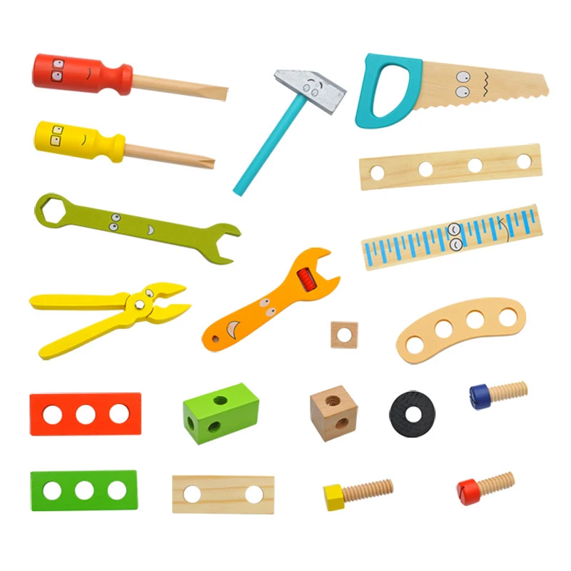 kids wooden educational assemble toys set Simulation toolbox kit  bolts nuts screws tool for children