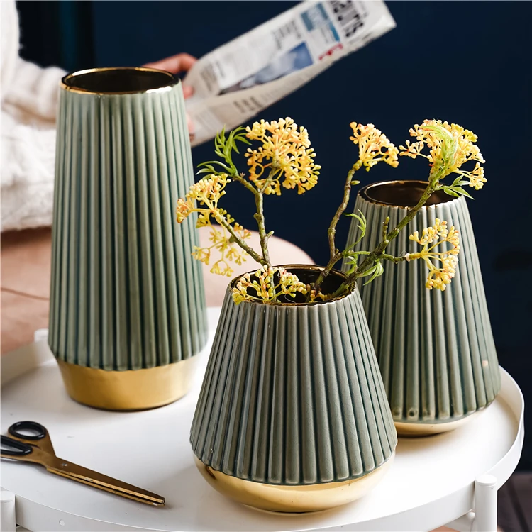 Nordic style modern wedding decoration vase stripe luxury ceramic flower vases for home decor