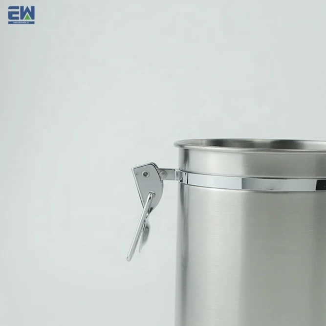 round Metal Airtight Storage Canister for Tea Cafe Sugar Kitchenware Coffee Bean Storage Top Garage Stainless Steel Jar