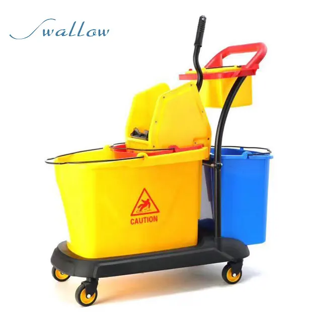 Blue,Red And Yellow Mop Wringer Trolley, Bucket Capacity: 36L | Swallow