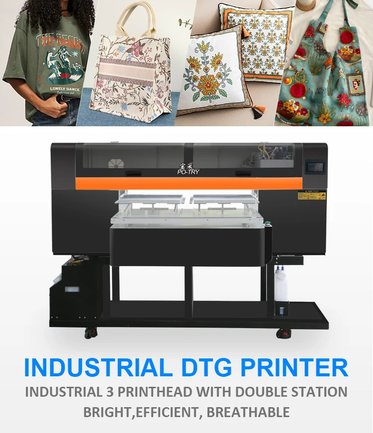 PO-TRY High Speed Industrial Used DTG Printer Large Format Durable Direct To Fabric Printers