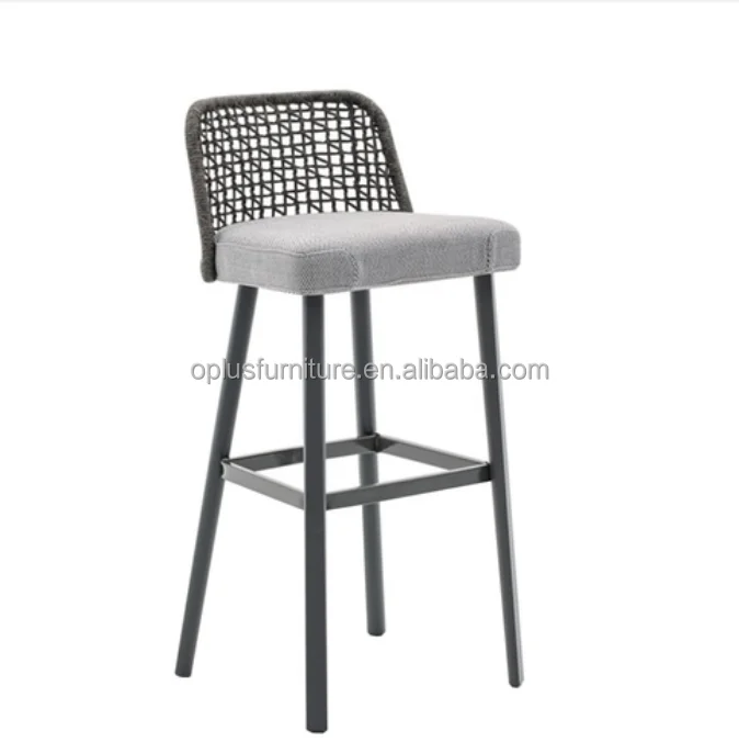 Commecial Outdoor Garden Patio French Bistro Bamboom Aluminum Wicker Faux Rope Banquet Cafe Club Restaurant High Bar Arm Chair