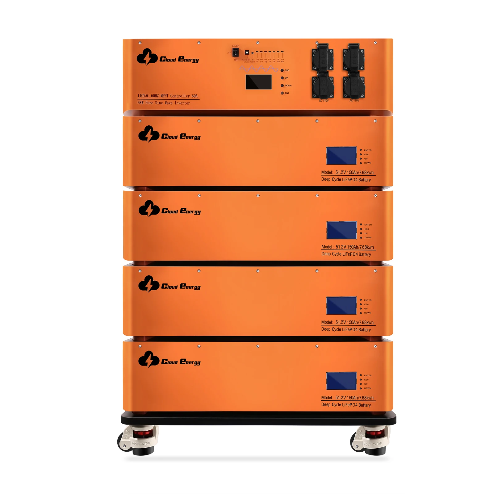 Cloudenergy 48V 600Ah deep cycle max 32 parallel lifepo4 lithium stackable battery with mppt inverter