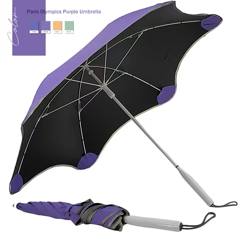 Guarda Chuva Parasol Supplier Lavender Purple 23 Inch Safty Round Corner Special Blunt Straight Umbrella With Reflective Piping