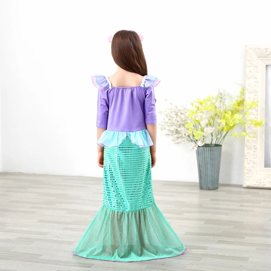 Girls Fancy Princess Ariel Party Dress up Halloween Little Mermaid Comic Con Cosplay Costume Children Carnival Role Play Dress