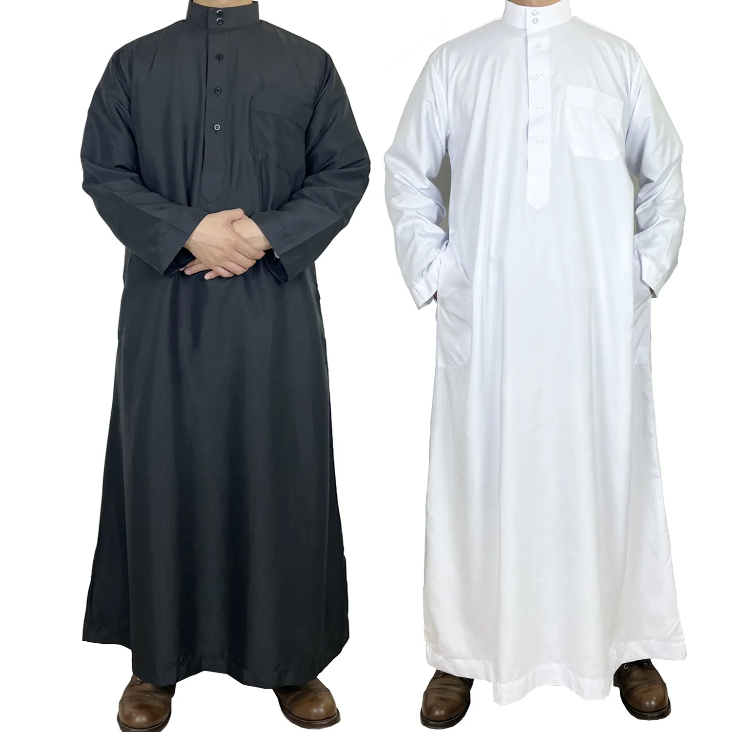 Soild Color Front Buttons   Arabic Robe Casual Long Sleeve  for Youth and Man for Eid Muslim Islamic Clothing