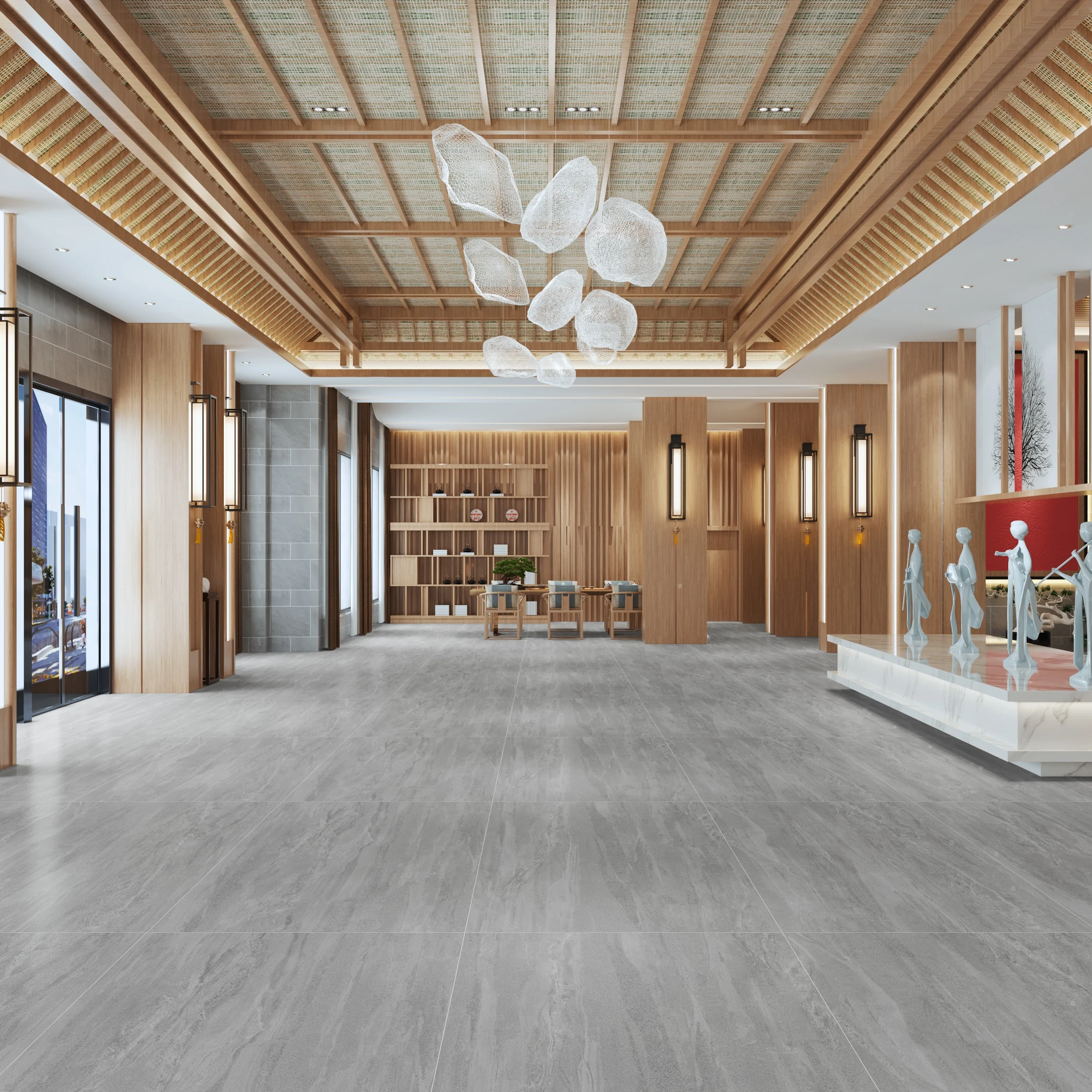 Fine Matte Sandstone Light Gray Ceramic Wall Tile Dining and Hall Interior Floor Tiles with Marble Look Room Application
