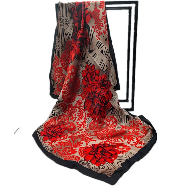90*90cm Fashion Neck Scarfs Digital Printed Square Satin Silk Scarf Women