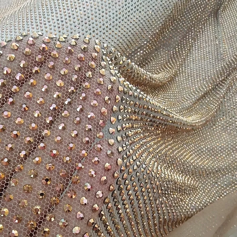 Factory Direct Sale AB Sparkling Crystal Gemstones Tulle Wedding Dress Decoration Fabric