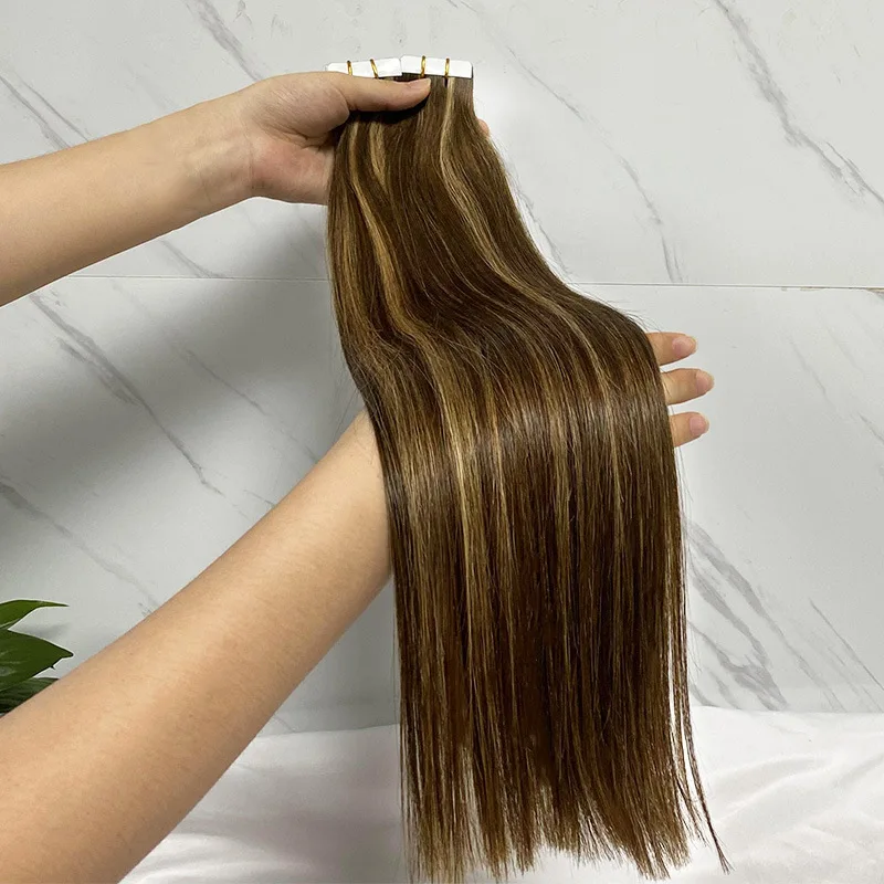 USA European Luxury 100% Human Hair Extensions Wholesale Balayage Invisible Natural Tape Ins Remy Raw Hair Ins Extensions