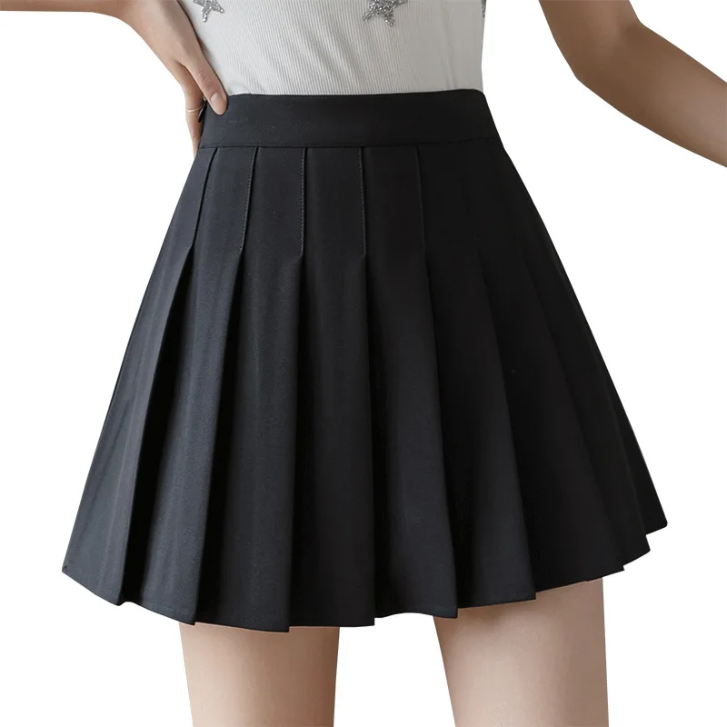 
Wholesale 2021 Summer Women Korea Style Plain Zipper Side Empire Mini Skirt High Waist Pleated A Line Tennis Skirt 